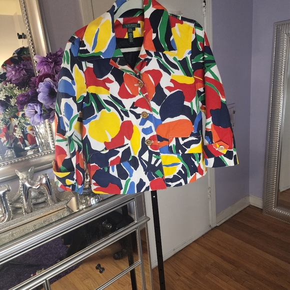 Abstract Floral Print blazer jacket - Picture 10 of 13